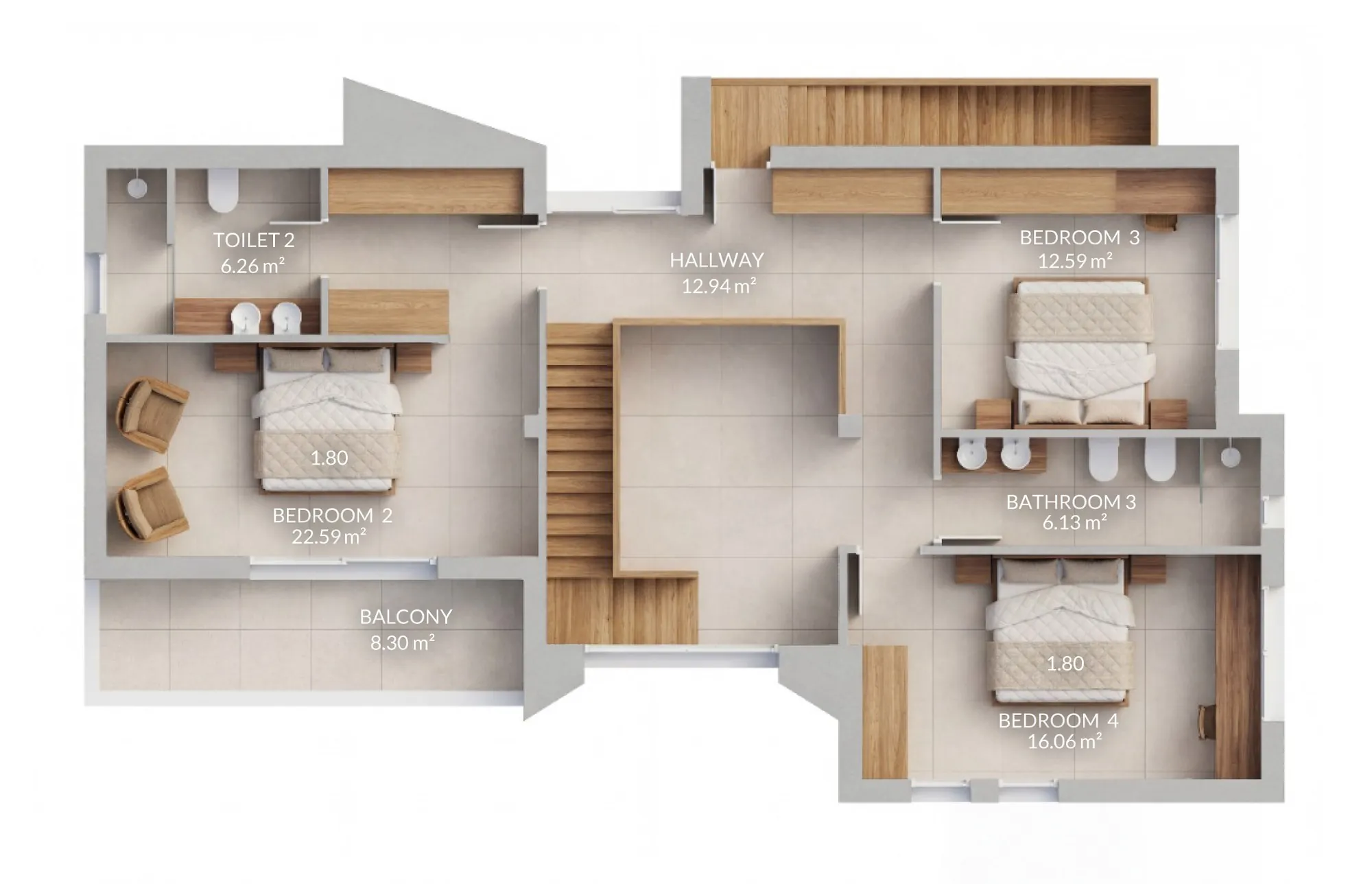 Upper Floor plan of a Sakura Garten villa